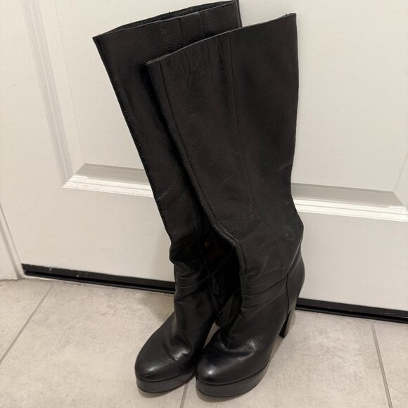 Aldo Black Knee High Leather Boots - Picture 3 of 11